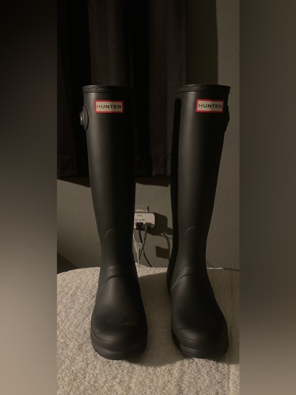 Hunter Black Rain Boots with Red & White Stripes - Picture 2 of 6